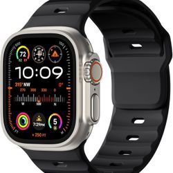Sport Bands Compatible with Apple Watch Ultra 2/Ultra Band,Silicone Rugged Strap, Black