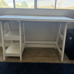 White Desk With Shelves And Leather Office Chair