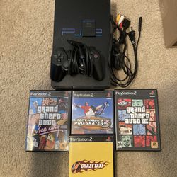 PS2 Bundle Console, Controller, Games, Wires, And Memory Card
