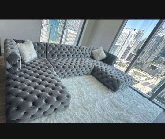 Grey Velvet Sectional Sofa 140x70 NEW financing Available