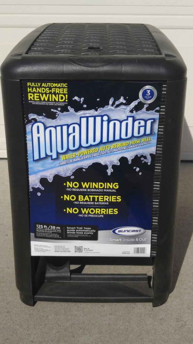 Brand New Suncast 125 ft. Aquawinder Auto Rewind Hose Reel for