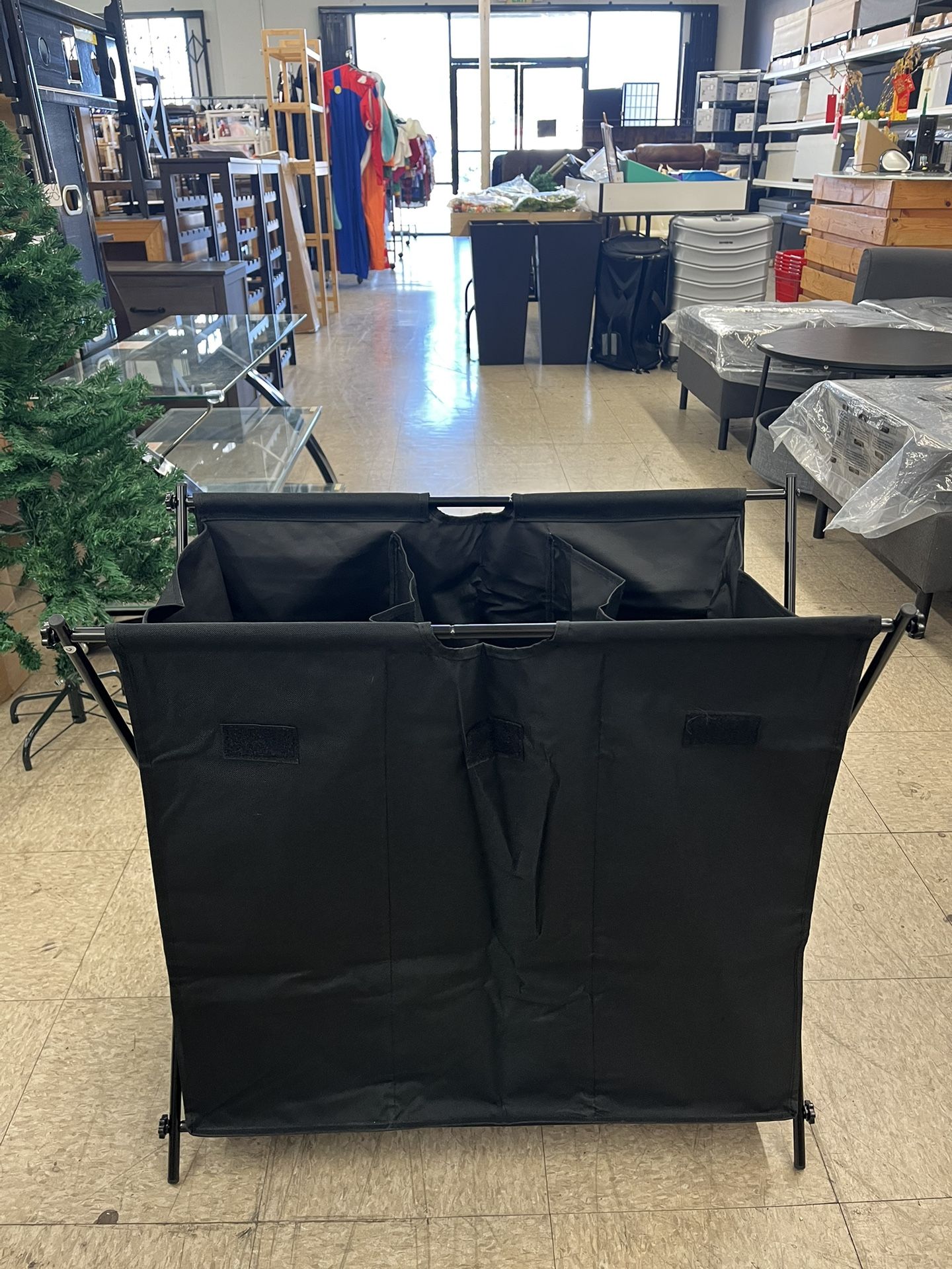 SONGMICS Laundry Hamper 35.7 Gal Sorter 3 Sections Collapsible X-Frame - Black