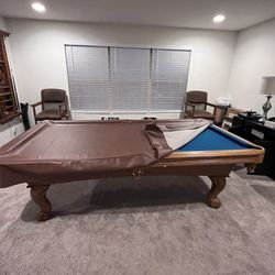 Brown With Green Top Pool Table 
