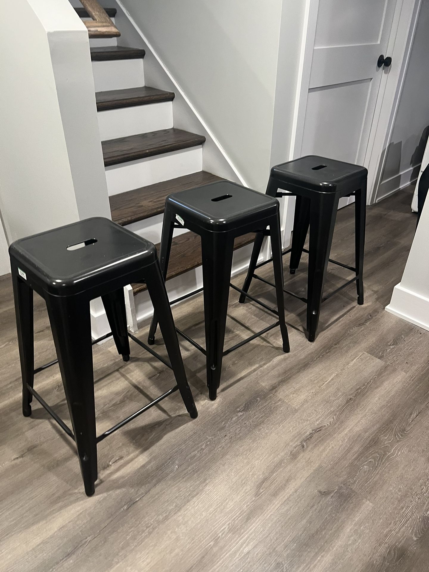 Industrial Metal Bar Stools, Counter Height-Set Of 3 