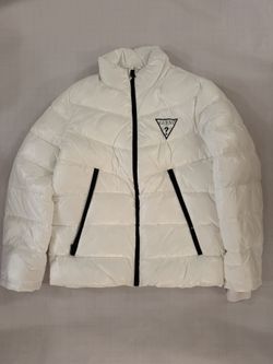 GUESS QUILTED WHITE COLLARED PUFFER