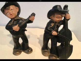 2 Chalkware Singing Cowboys 8” Tall Figurines Early 1950s Western Themed