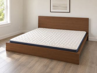 Brown wood king platform bed frame