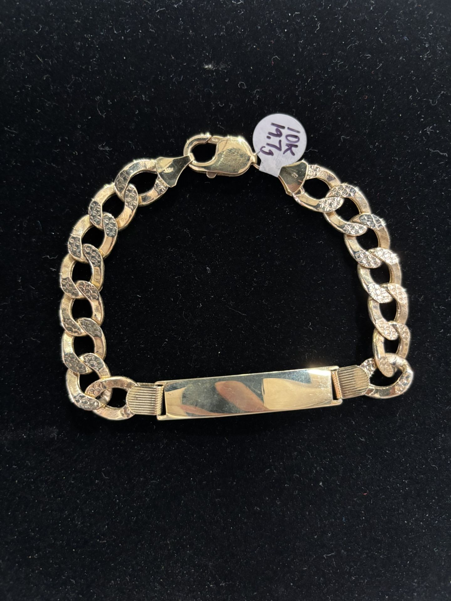 10KT  YELLOW GOLD 19.7G CUBAN LINK BRACELET W/ NAME PLATE