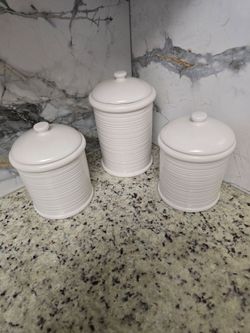 Set of 3 Large White Ceramic Canisters - Brand New