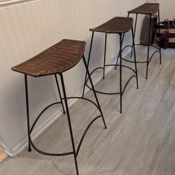 3 stools with wicker seats