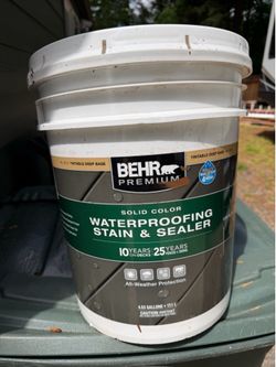 Paint: New 4.5-Gallon Behr Solid Deck Stain/Paint The color is Chocolate.