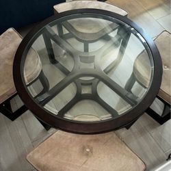 Space-Saving Round Glass Table w/ 4 Stools – $100 (Lady Lake, FL)