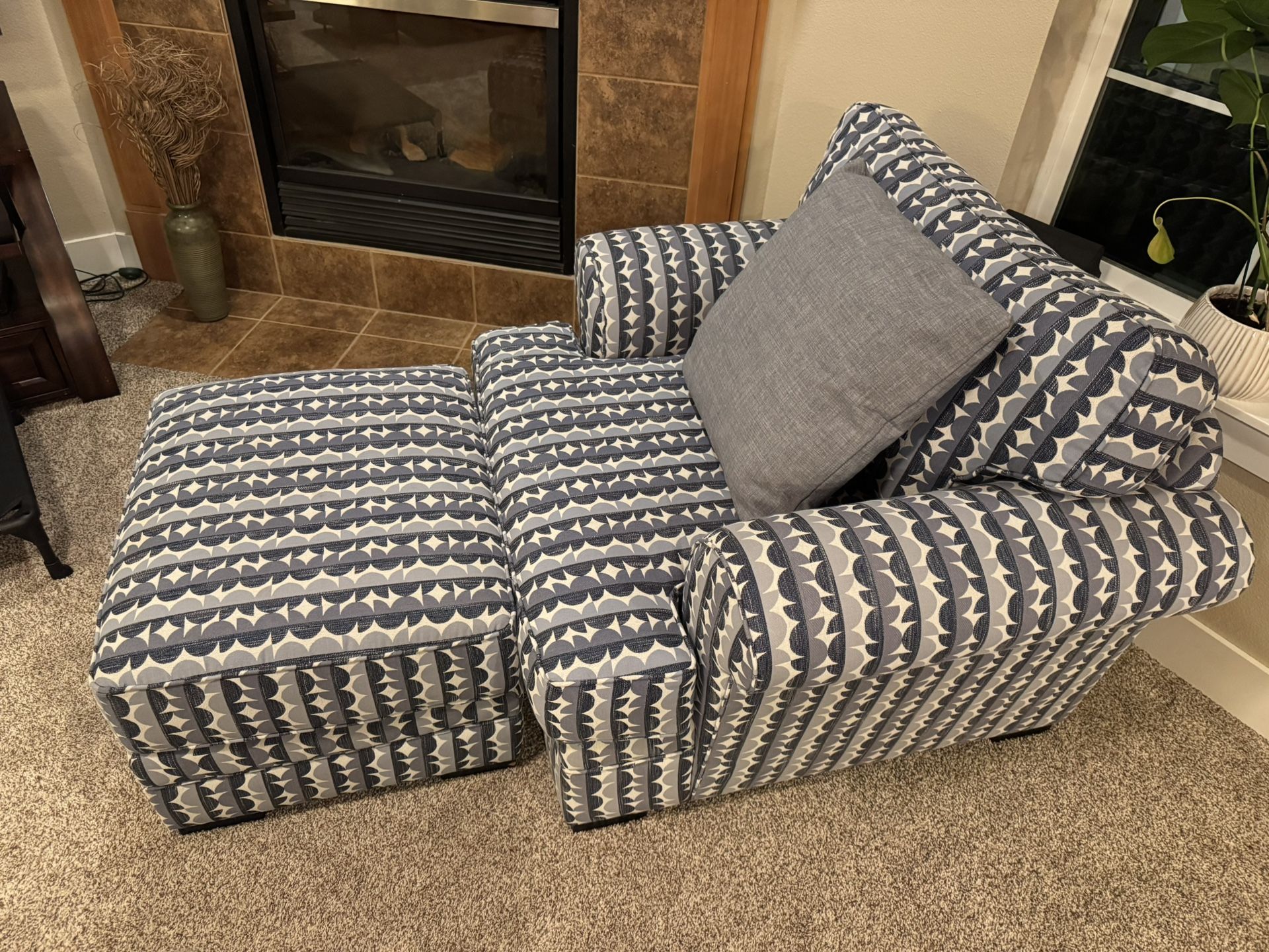 Vintage Jonathan Louis Armchair + Ottoman – Mid-Century Modern Style – Excellent Condition