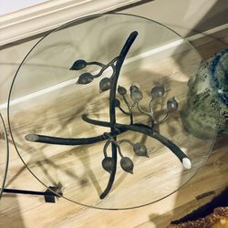 Glass and Metal Leaf End Table