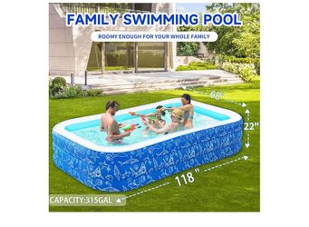 Inflatable Swimming Pool for Kids and Adults- 118" x 68" x 22" Family Full-Sized Blow Up Pools for Kids-