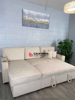 Beige corduroy sectional sofa with storage chaise , left or right L black, brown, gray  available