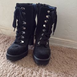 Platform Lace Up Boots With Side Zipper 