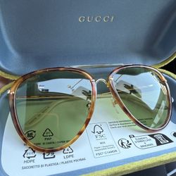 New Gucci Aviator Tinted Sunglasses Tortoise / Green Acetate 145mm green lens