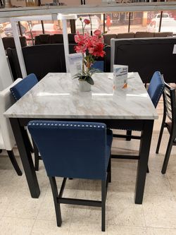 5 Pcs Blue Chairs Counter Height Table Set 