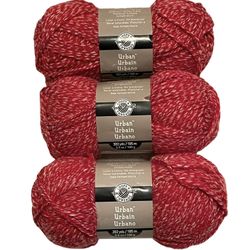 Loops & Threads Urban yarn, 3 skeins, Red, 3.5 oz each, NEW.