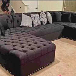 ‼️Laryy Black Velvet Double Chaise Sectional ‼️