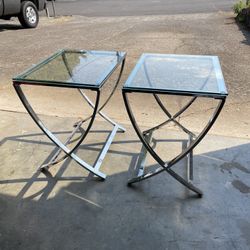 Chrome and Tempered Glass End Tables