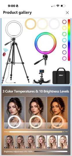 EMART 10'' Ring Light with 55'' Extendable Tripod Stand & Phone Holder 16 RGB Colors Modes, 10 Dimmable Levels LED Circle Selfie Lights with Wireless 