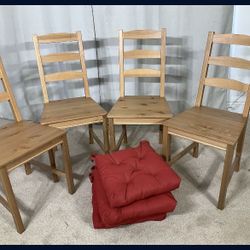 IKEA Pinewood Dining Chairs With Seat Cushions 
