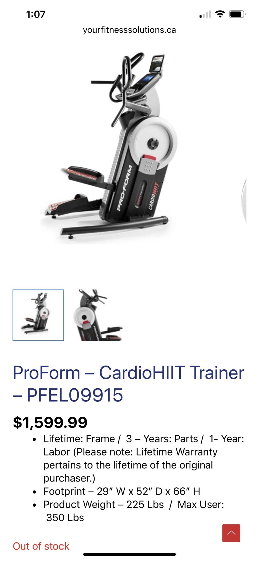 Pro Form Cardio HIIT Trainer (elliptical)