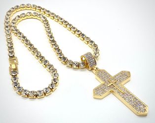 Tennis Chain With Stainless Steel 18K Gold Plated Cubic Zirconia Pendant Size Length: 18”,20 ,22,24,26,28”