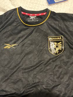 Reebok Panama Black Soccer Jersey with Gold Trim