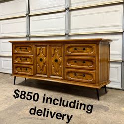 Vintage 80” Solid Wood Dresser – Mid Century Modern Inspired – $850 Delivered