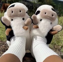 Cow Slippers, Fuzzy Slippers, Cozy Slippers
