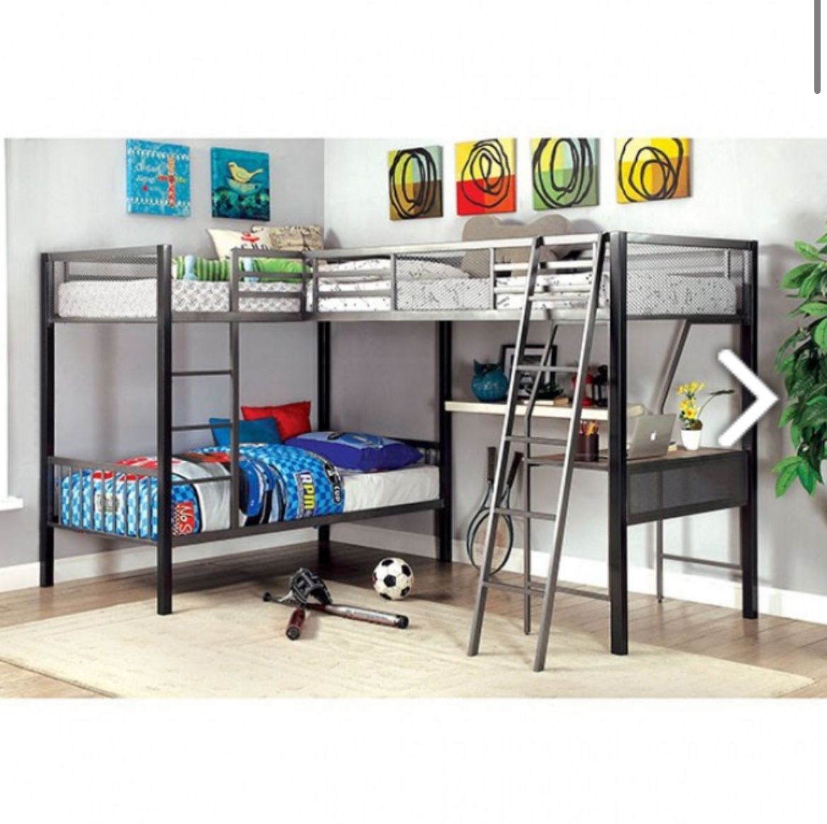 Triple Bunk Bed With Desk