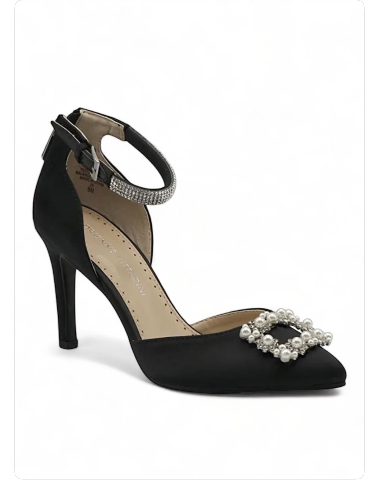 Adrienne Vittadini "Nirvana" ankle strap black jeweled heel women sz-9 MSRP $99