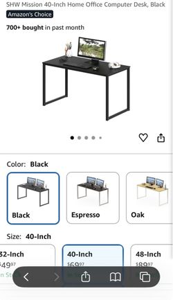 SHW Mission 40-Inch Home Office Computer Desk, Black
