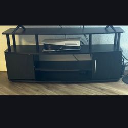 Black Entertainment Center / TV Stand – Multiple Shelves + Cabinets