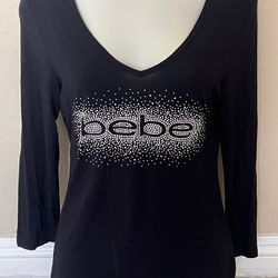 Bebe Black 3/4 Sequined Sleeve Shirt Top Medium