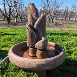 Small Terracotta Garden Fountain - Sculptural Outdoor Water Feature