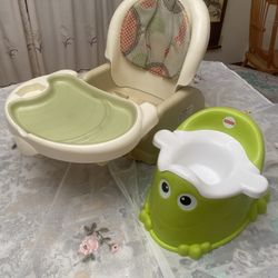 A Portable Baby Seat And A Fisher Price Groggy Potty