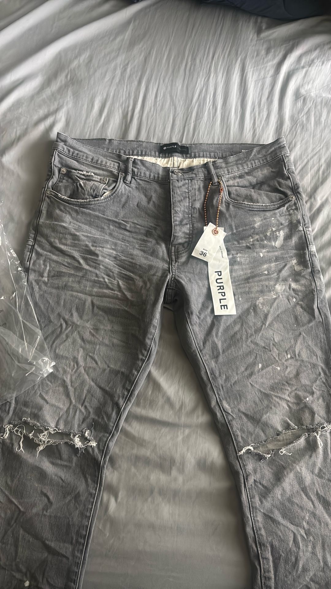 Purple Jeans (Poo1 Grey Knee Slit)