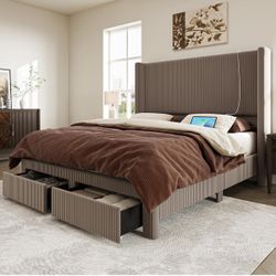 Beautiful Corduroy Velvet Queen Bedframe With Storage