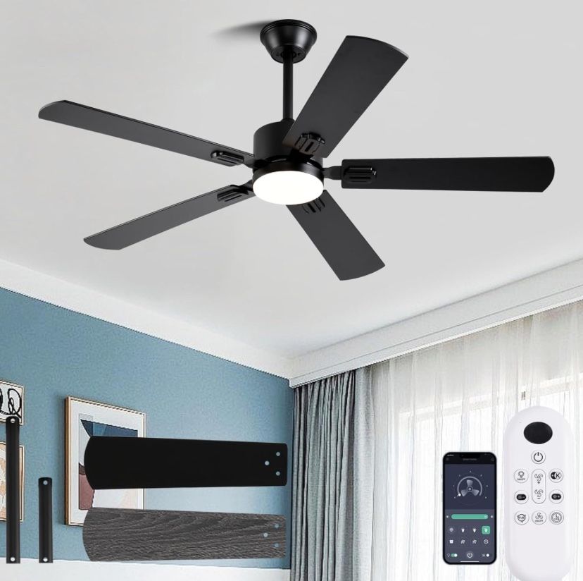 56 inch Black Ceiling Fans with Lights and Remote/App Contro