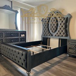 Brand New SETB2100 CAMEO PANEL BEDROOM GROUP Gray Bed, Nightstand, Dresser, Mirror 