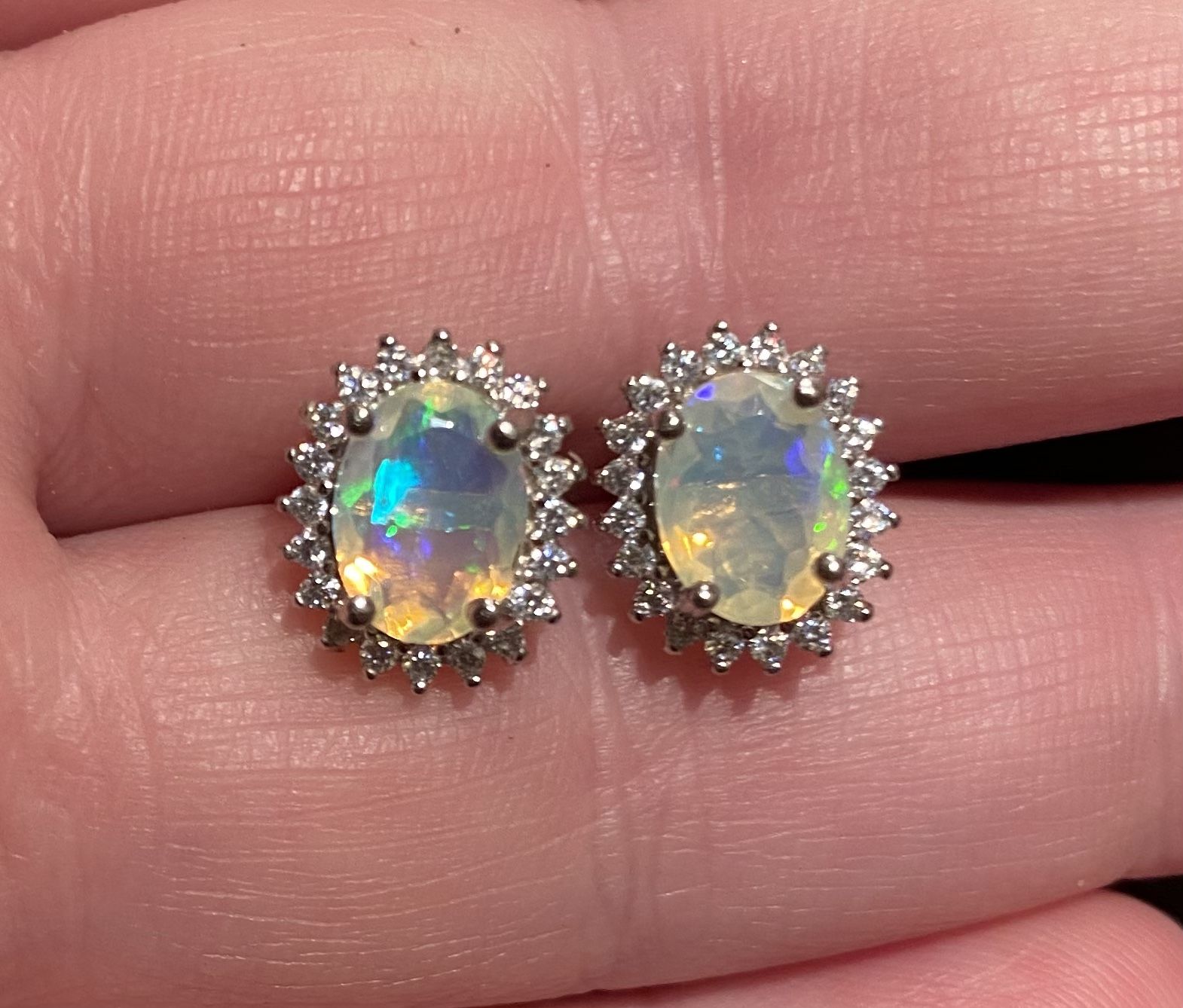 Natural Opal Halo Earrings 925