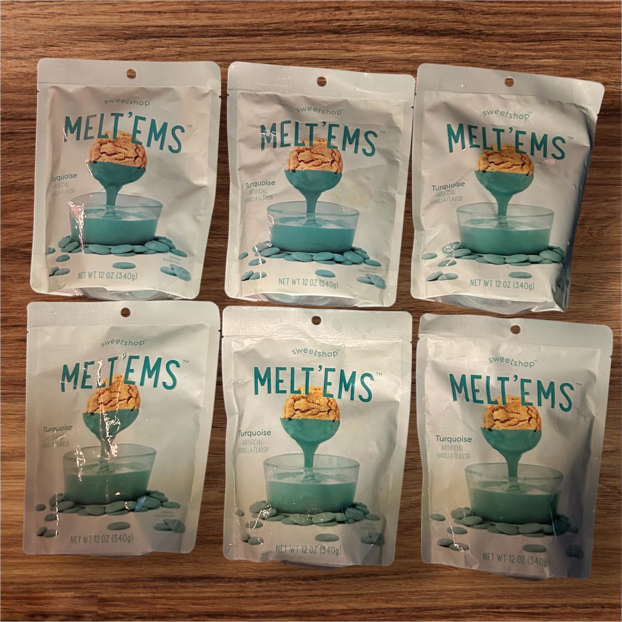 The Melt Ems Lot of 6 12oz each Vanilla Flavor Turquoise melt waffers by Sweetshop 