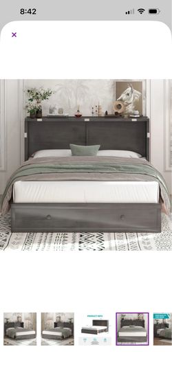 Dresser-Style Murphy Bed Gray with Outlets
