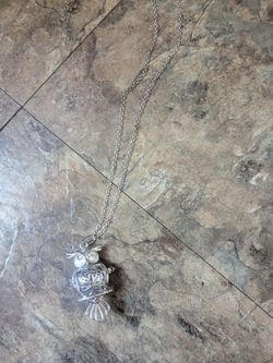 Silver Tone Domed Owl Momento Locket Pendant with Filigree Hinged Belly