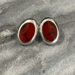 Red Turquoise Sterling Silver Earrings