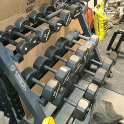 Dumbbells 5, 10, 15, 20, 30, 35, & 45. Rack Included.
